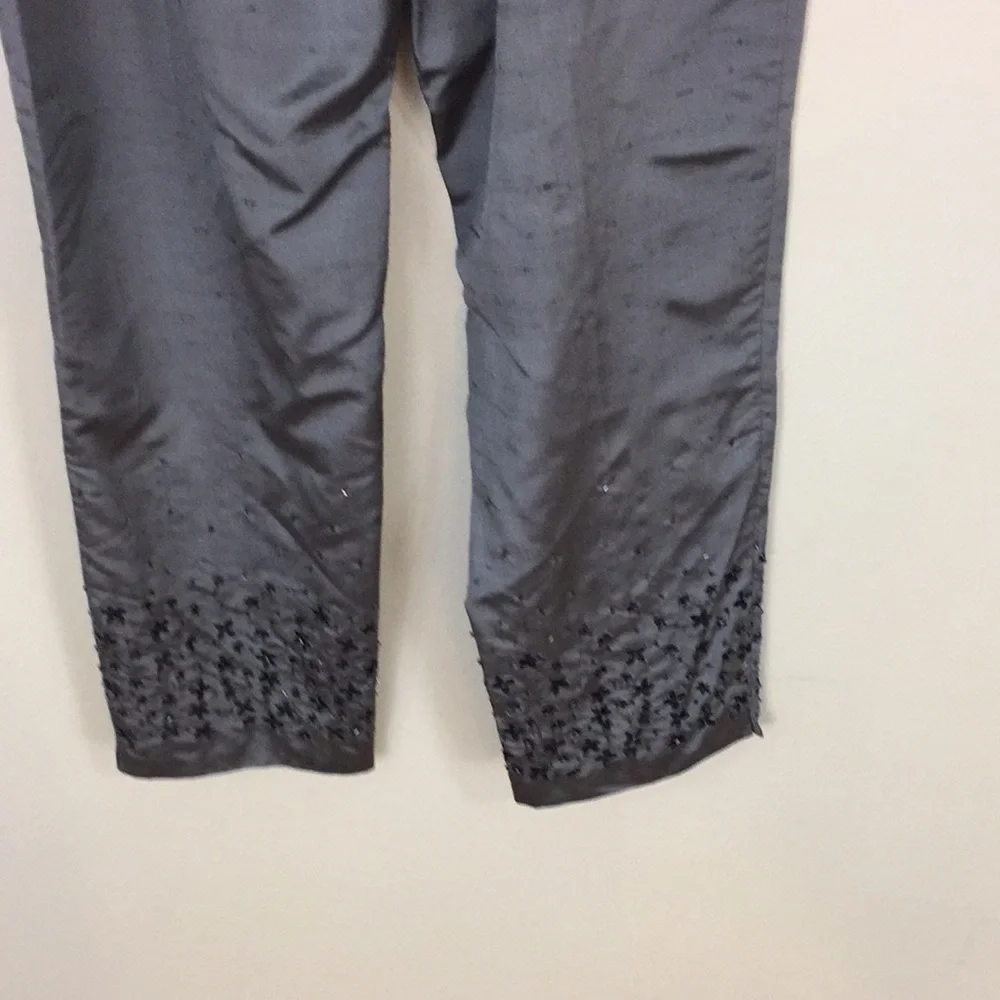 David Brooks Gray Silk Pants with Embroidery and Beading Size 8